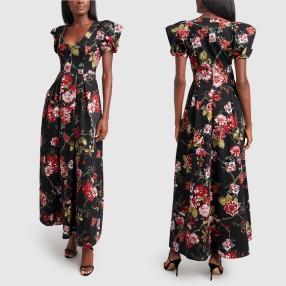 GOOP G. Label Rita Round-Neck Gown in Black Ground Floral - Picture 5 of 14